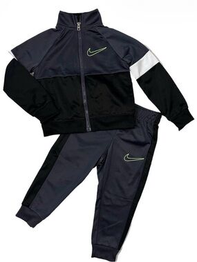 Nike Black & Dark Gray Kids Track Set with Neon Green Swoosh